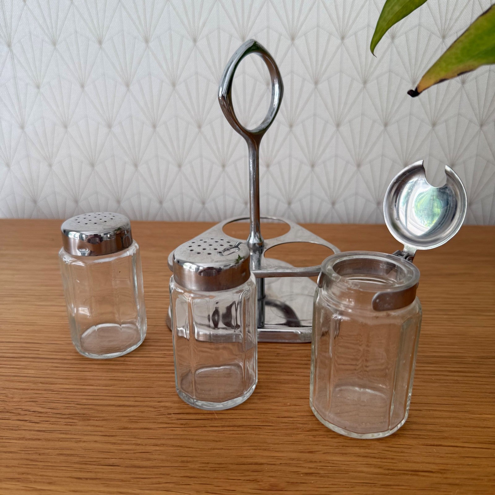 Vintage French Chrome Glass Cruet Set Restaurant Condiment 1950s 0104261 unknown