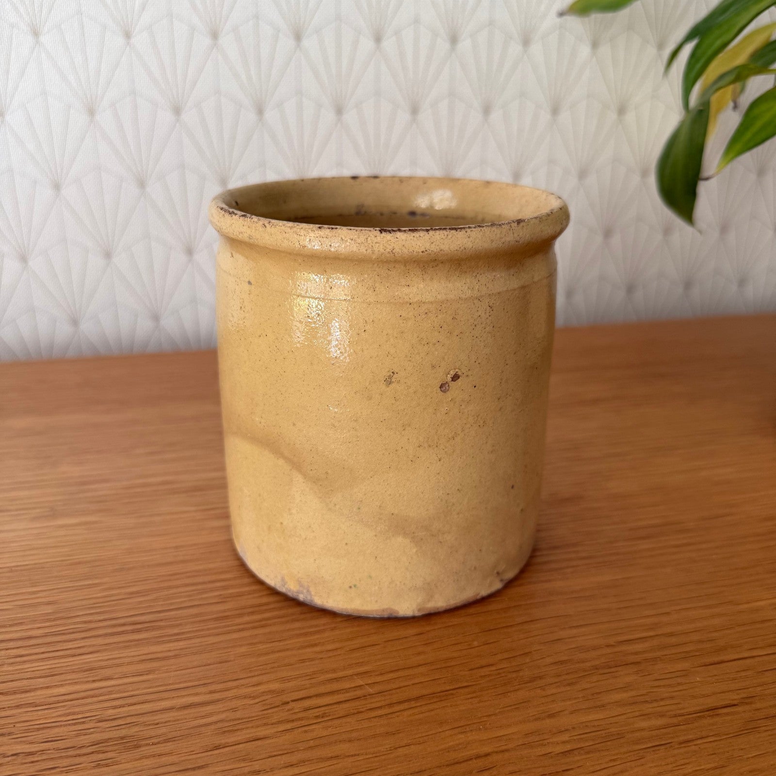 Antique French Jam Pot Yellow Terracotta Pottery 4 3/4" Crock 0409252 Unmarked