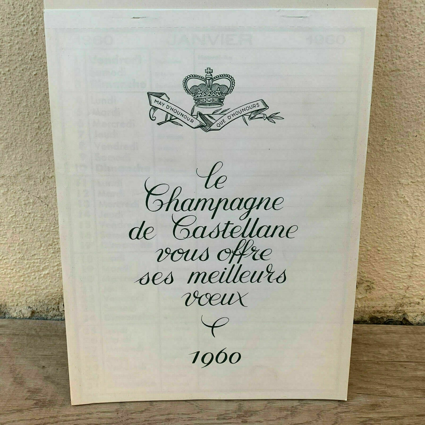 1960 AD OLD CHAMPAGNE FRENCH CALENDAR DE CASTELLANE 25061912 - Fleamarketfrance