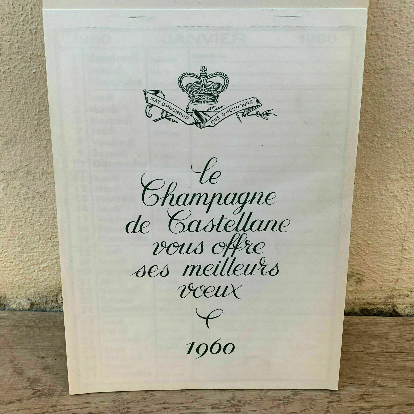 1960 AD OLD CHAMPAGNE FRENCH CALENDAR DE CASTELLANE 25061912 - Fleamarketfrance