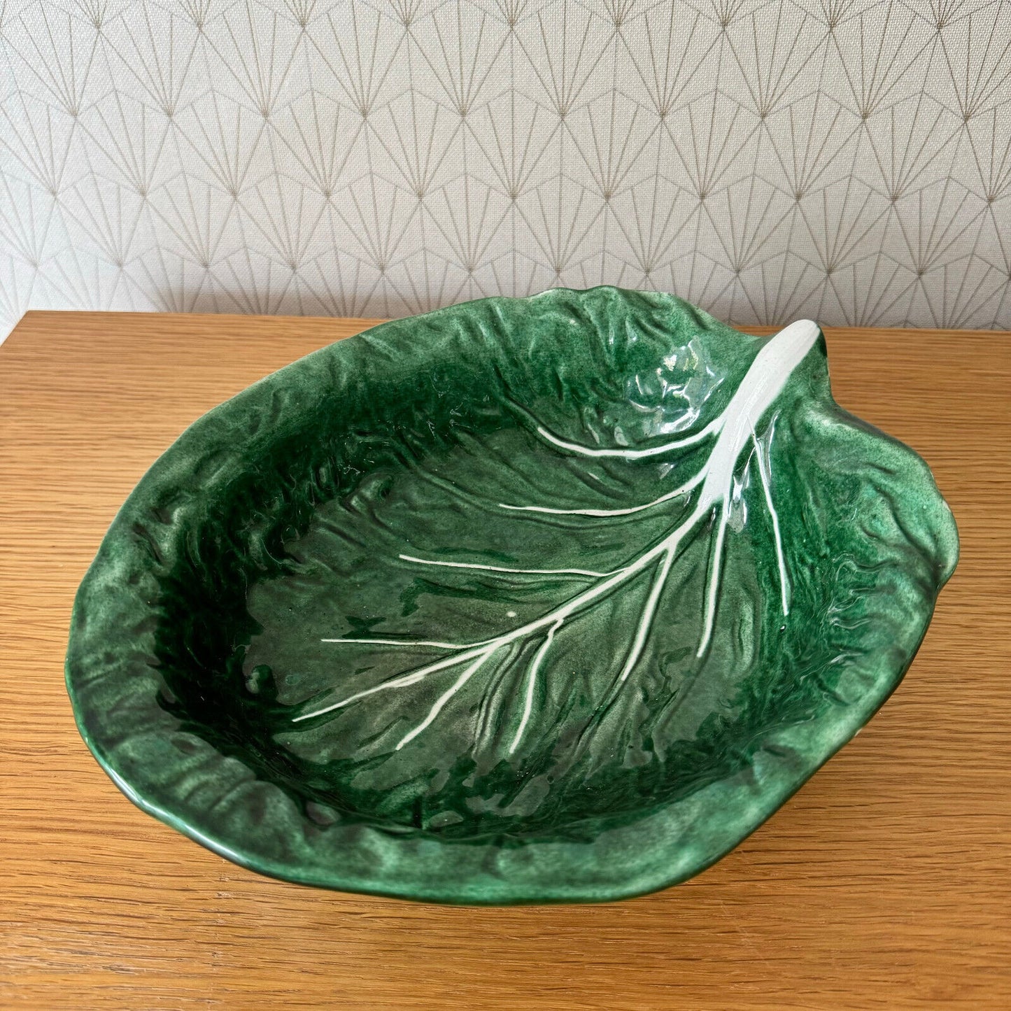 French Green Cabbage Majolica Gerber Prestige Paris fruit bowl 08052415 - Fleamarketfrance