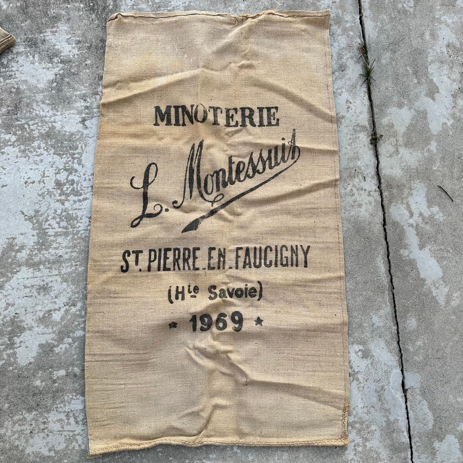 Vintage French Flour Sack Linen Grain Bag Montessus Faucigny 1710242 Unbranded