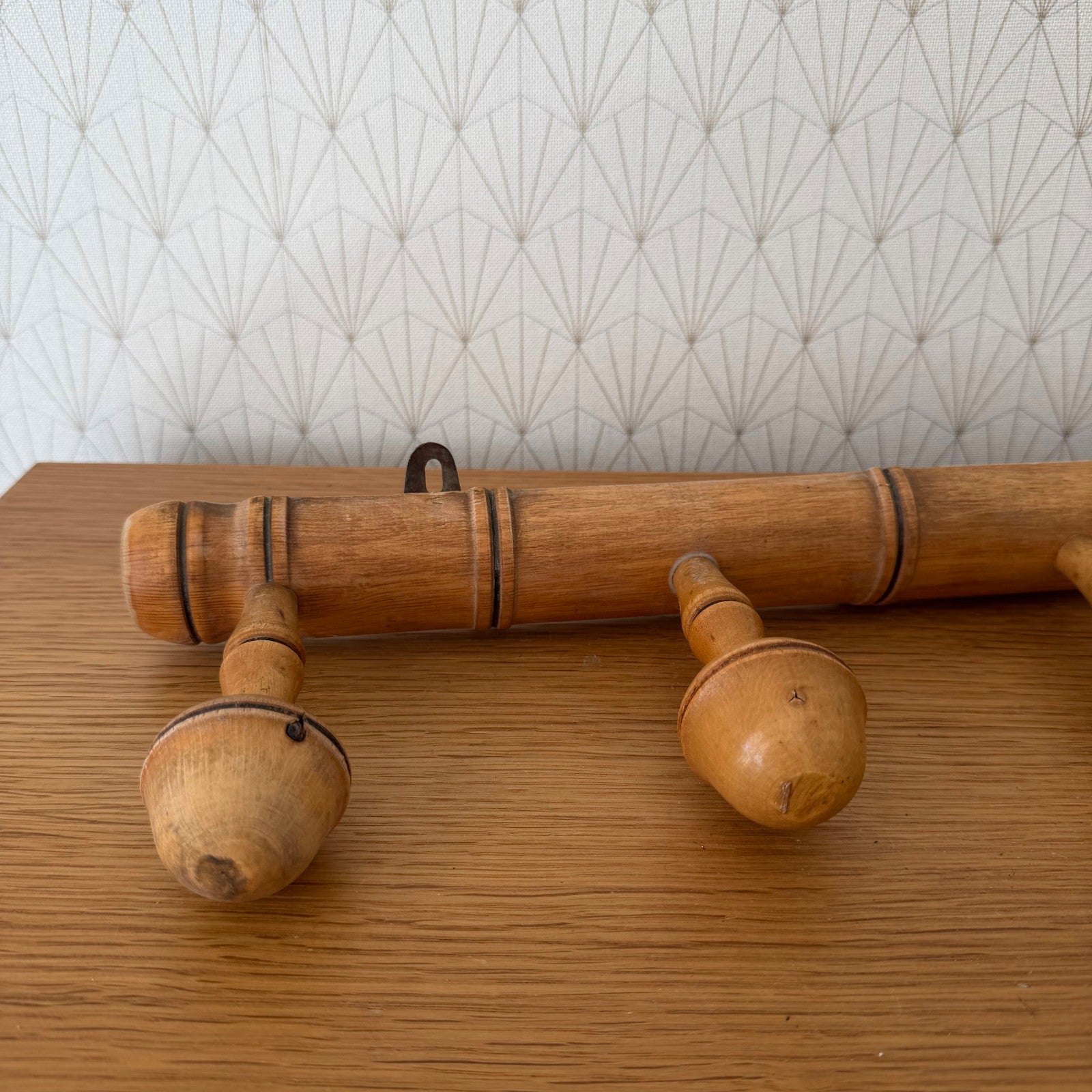French Bamboo Coat Rack Vintage Wood Wall Hanger 4 Pegs Hat Hook 2604265 Unbranded