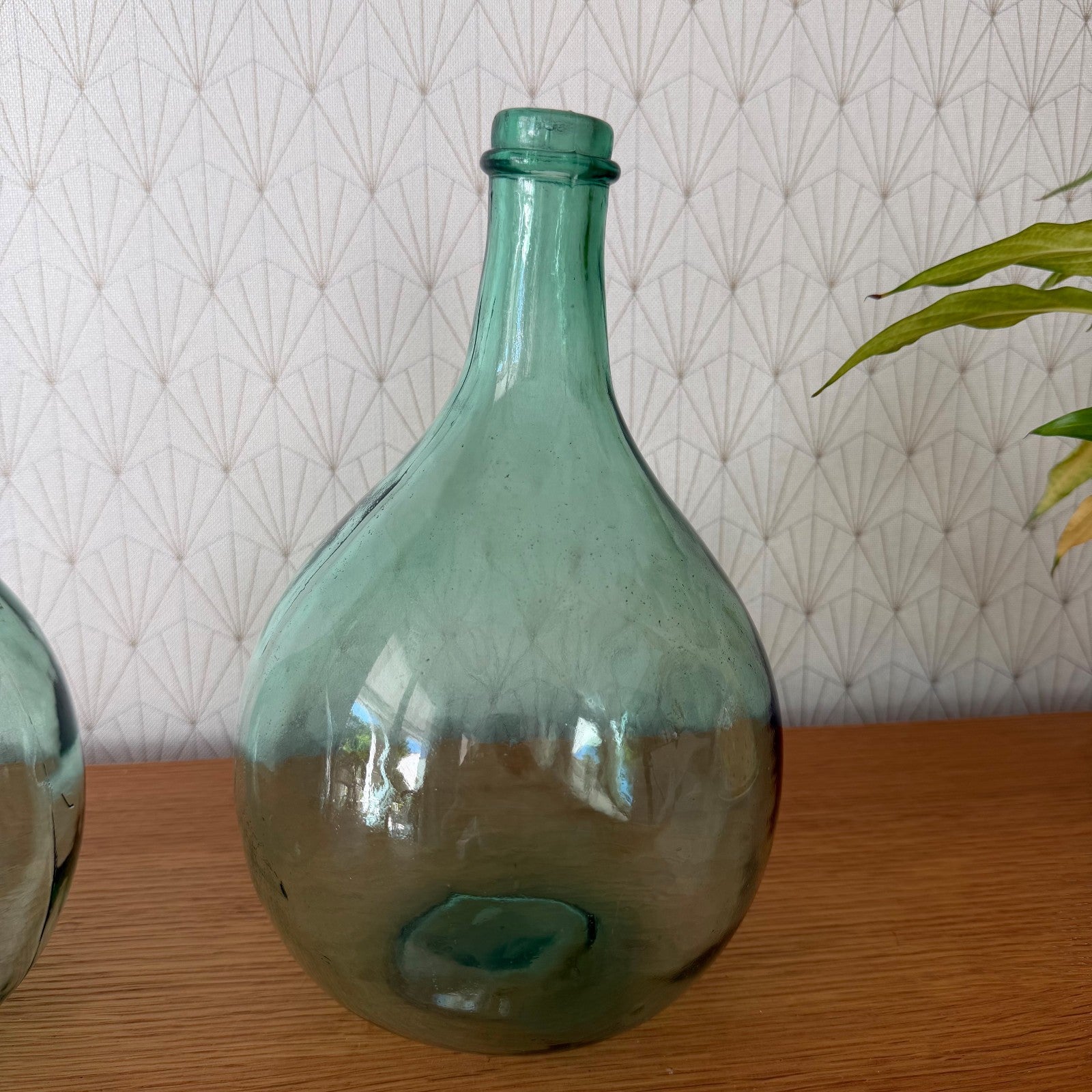 Set 2 French Demijohn Dame Jeanne Green Light Glass Bottles 2505263 Fleamarketfrance