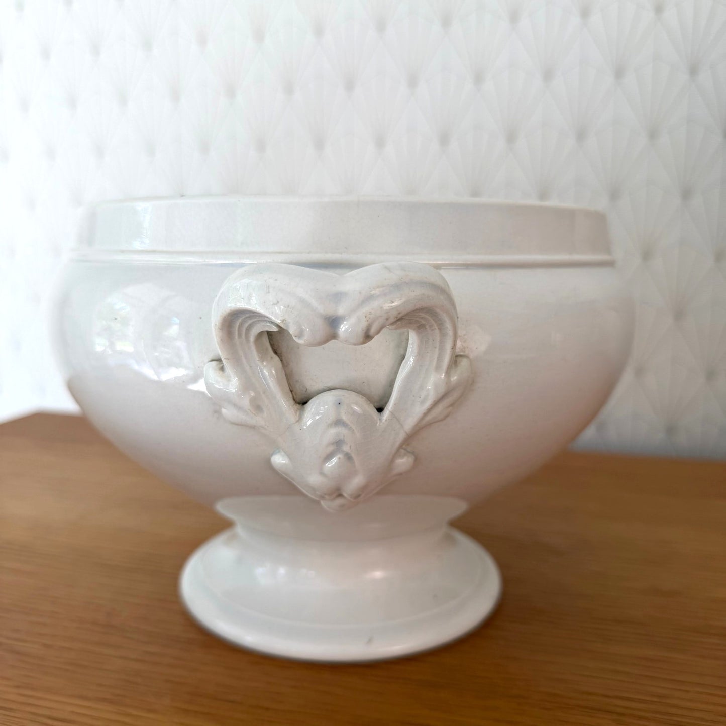 French Tureen Earthenware White Fruits Bowl Terre De Fer SARREGUEMINES 22102510