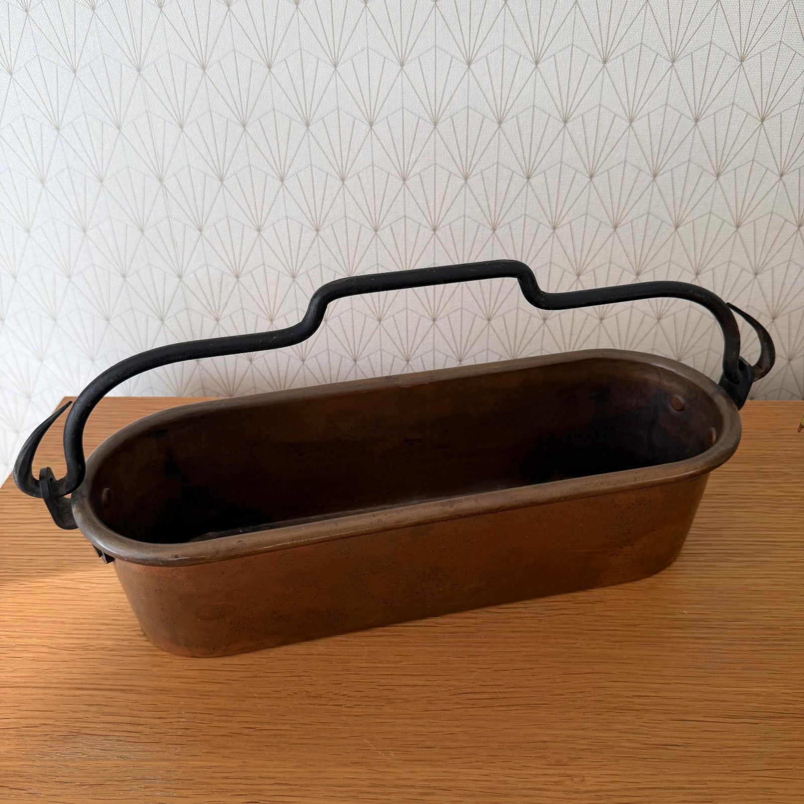 Antique French Copper Fish Kettle Poacher Villedieu Iron Handles 42cm 13012619 Fleamarketfrance : French vintage and antique decor