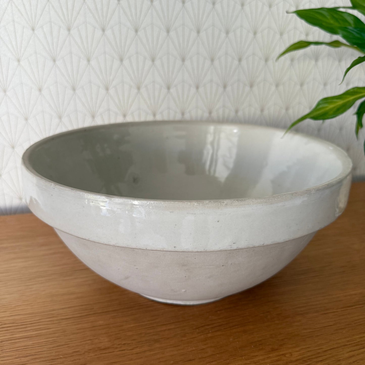 VINTAGE FRENCH STONEWARE SALAD MIXING BOWL TERRINE 13" 1904255