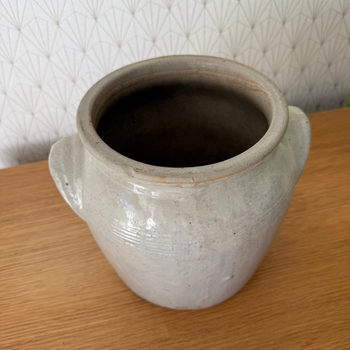 Handmade Glazed Grey Vintage French Confit Grease Pot Stoneware  2205251