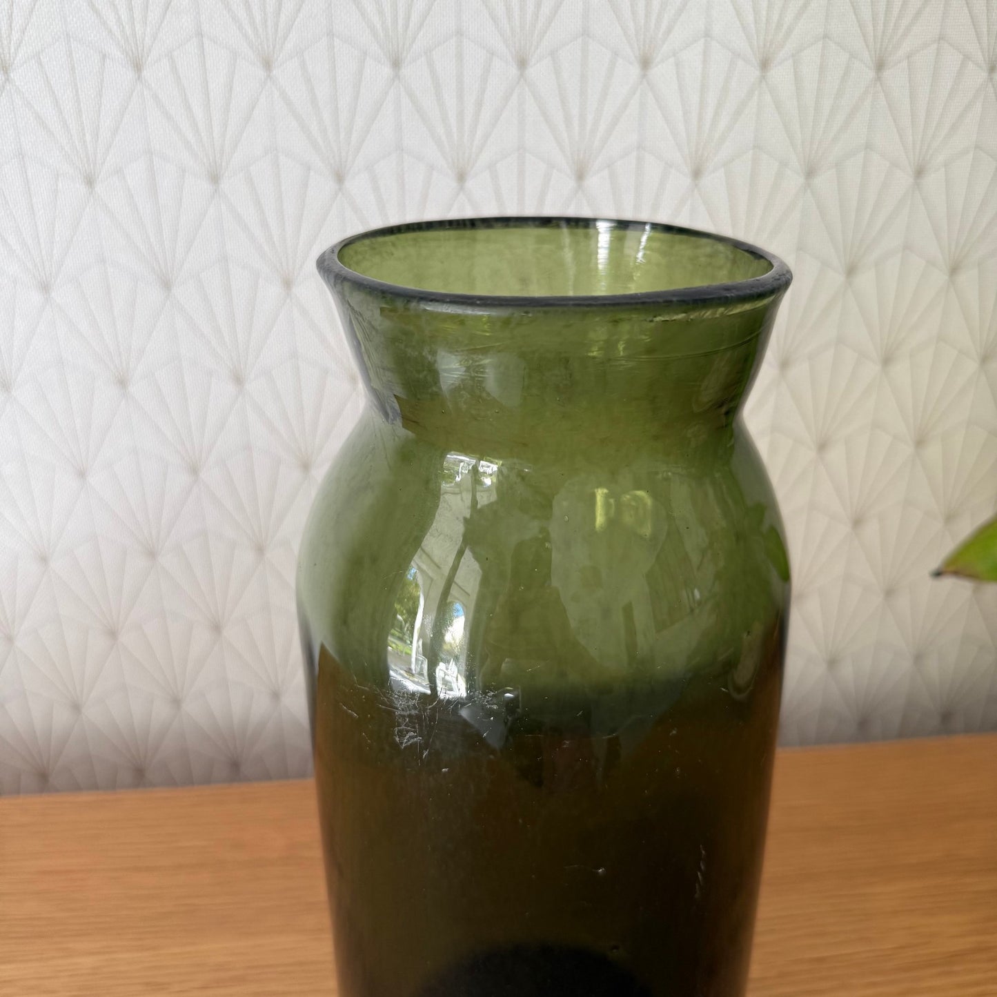 Antique French Hand Blown Green Glass Pickling Truffle Bocal Jar 11 1/2"08092510