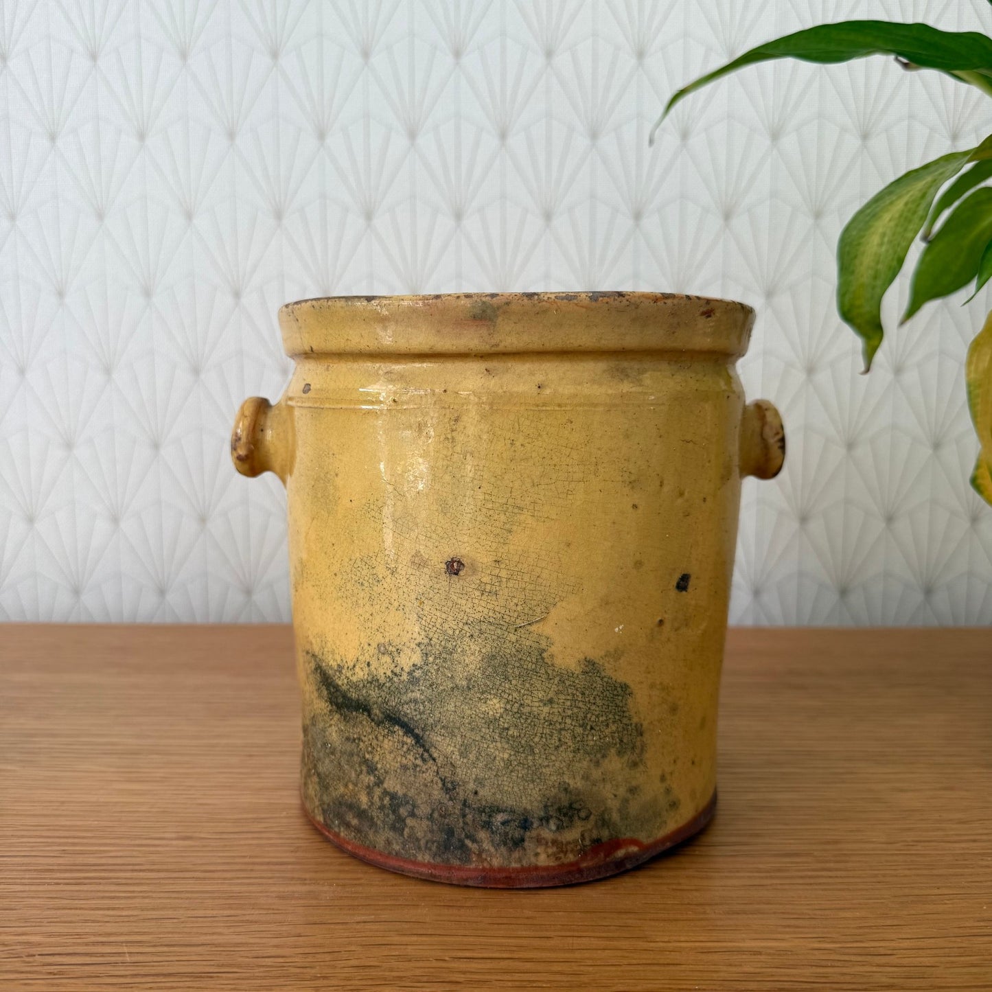 HANDMADE GLAZED YELLOW FRENCH CONFIT JAM POT STONEWARE 0108251