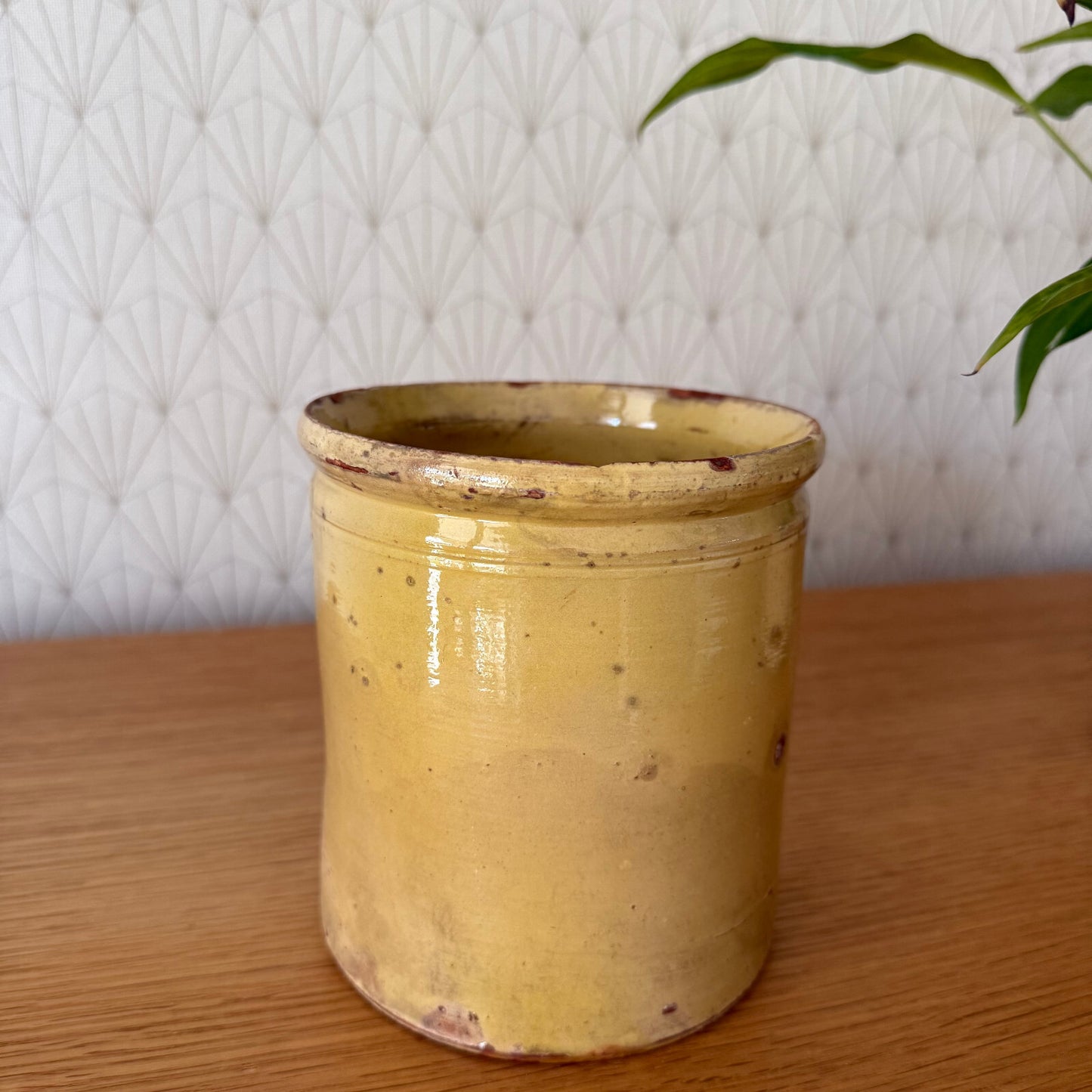 HANDMADE GLAZED YELLOW ANTIQUE FRENCH CONFIT JAM POT SMALL TERRACOTTA 2904252