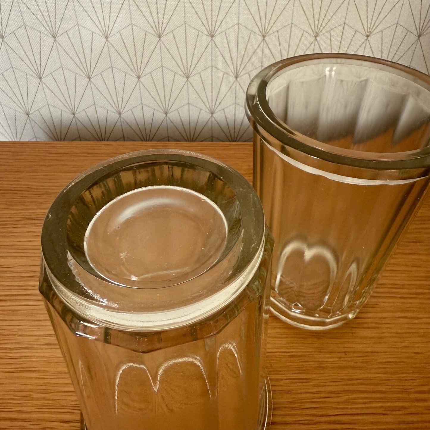 2 Vintage French Glass Jam Jelly Jar Pot Faceted Working Glass 1111243 - Fleamarketfrance