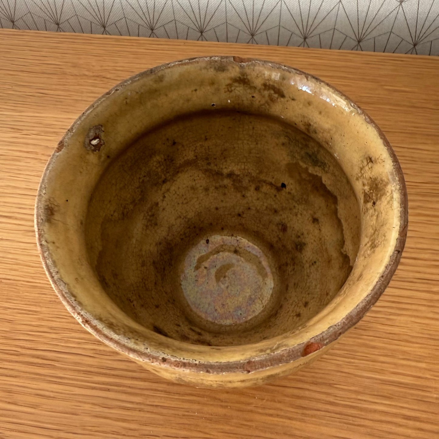 HANDMADE GLAZED YELLOW ANTIQUE FRENCH CONFIT JAM POT SMALL TERRACOTTA 0809254