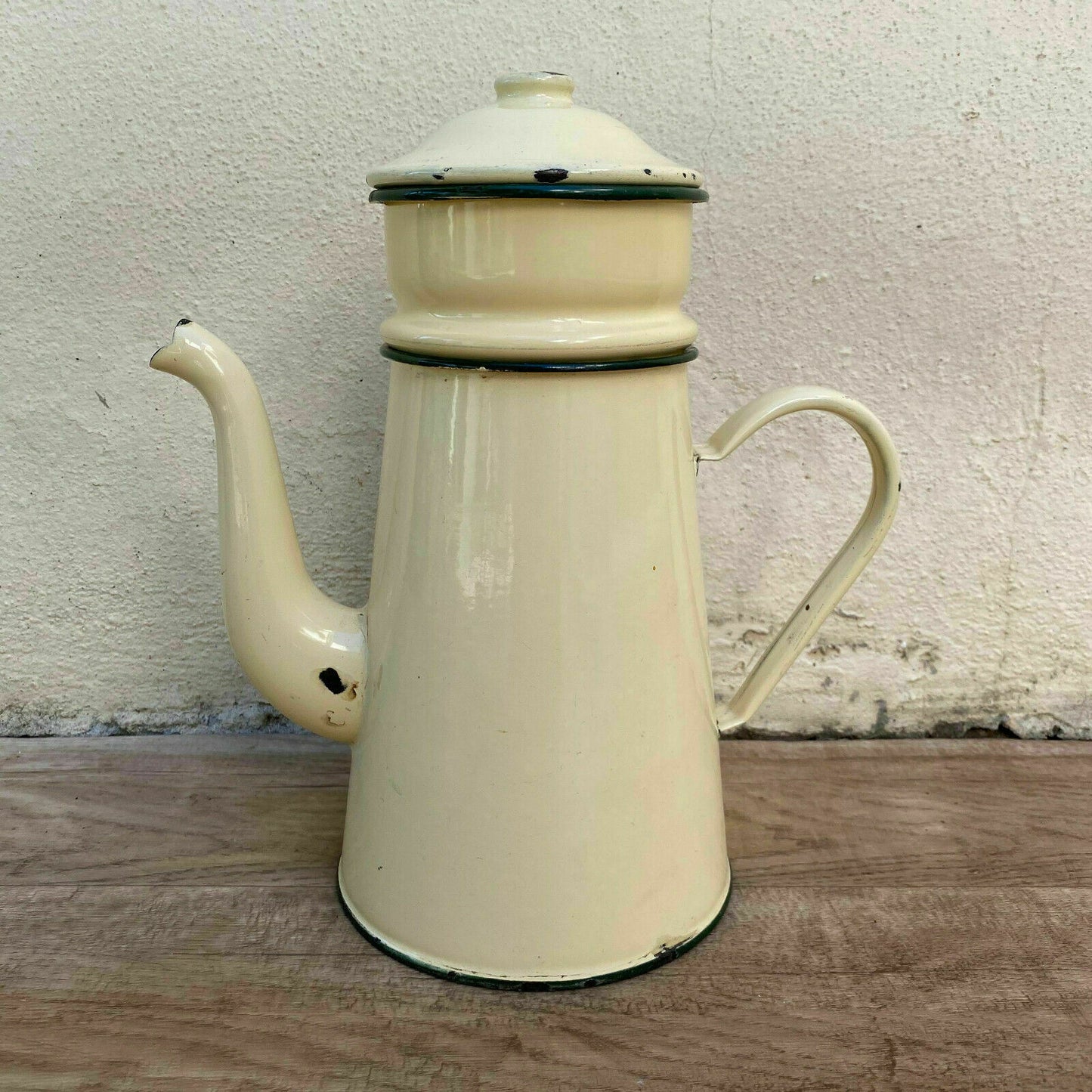 French Enamel Coffee Pot Vintage Cream Yellow Enamelware Cafetiere 2808209 Fleamarketfrance