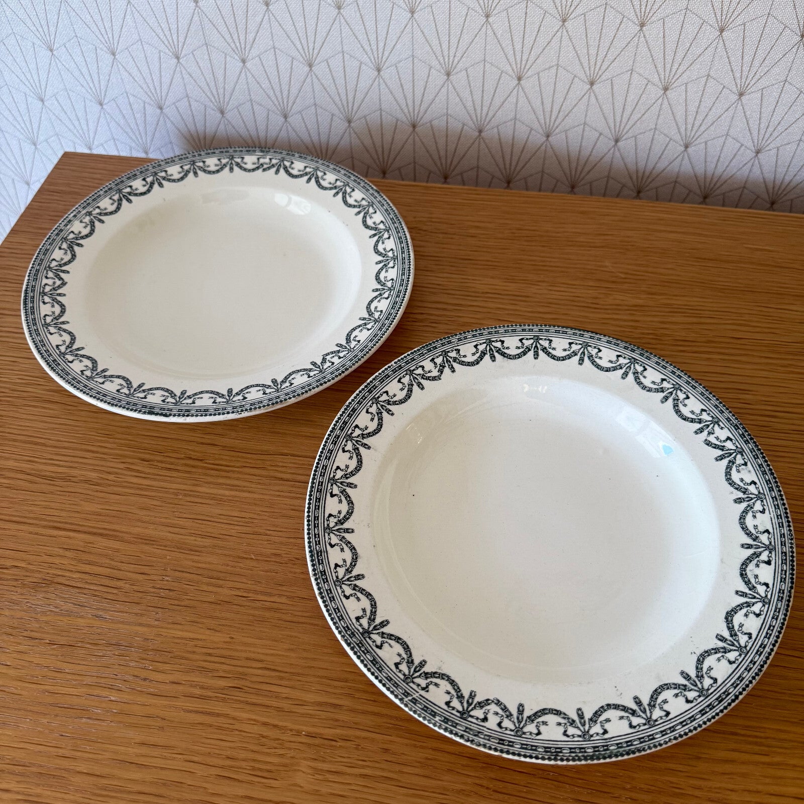 French Ironstone Soup Plates Garland Louis XVI Salins 19th Century 0505257 salins