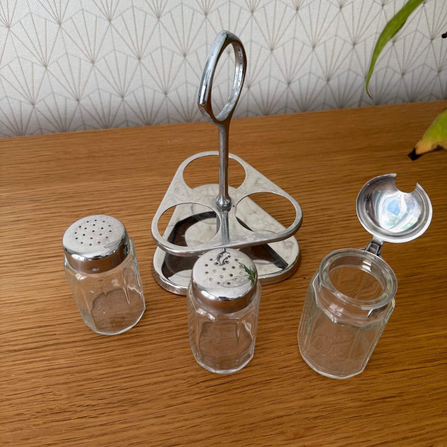 Vintage French Chrome Glass Cruet Set Restaurant Condiment 1950s 0104261 unknown