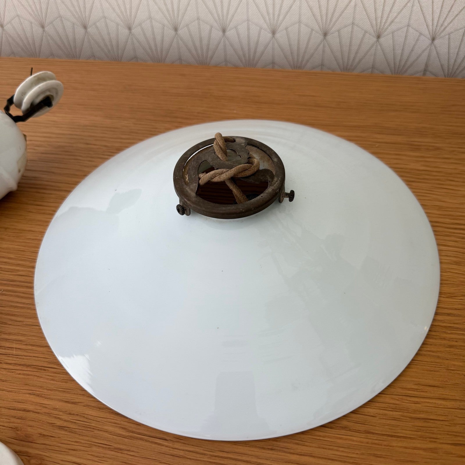 French vintage Rise and fall pendant light with opaline lampshade 0711253 Unbranded
