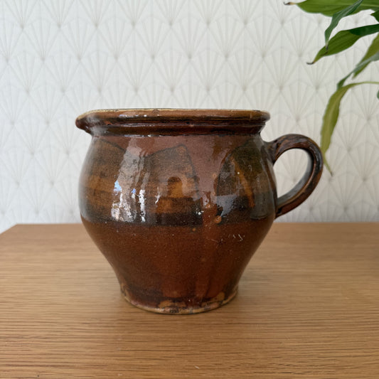 Antique French Stoneware Pitcher Pottery Jug Folk Art 6.25" 09022513 Unmarked