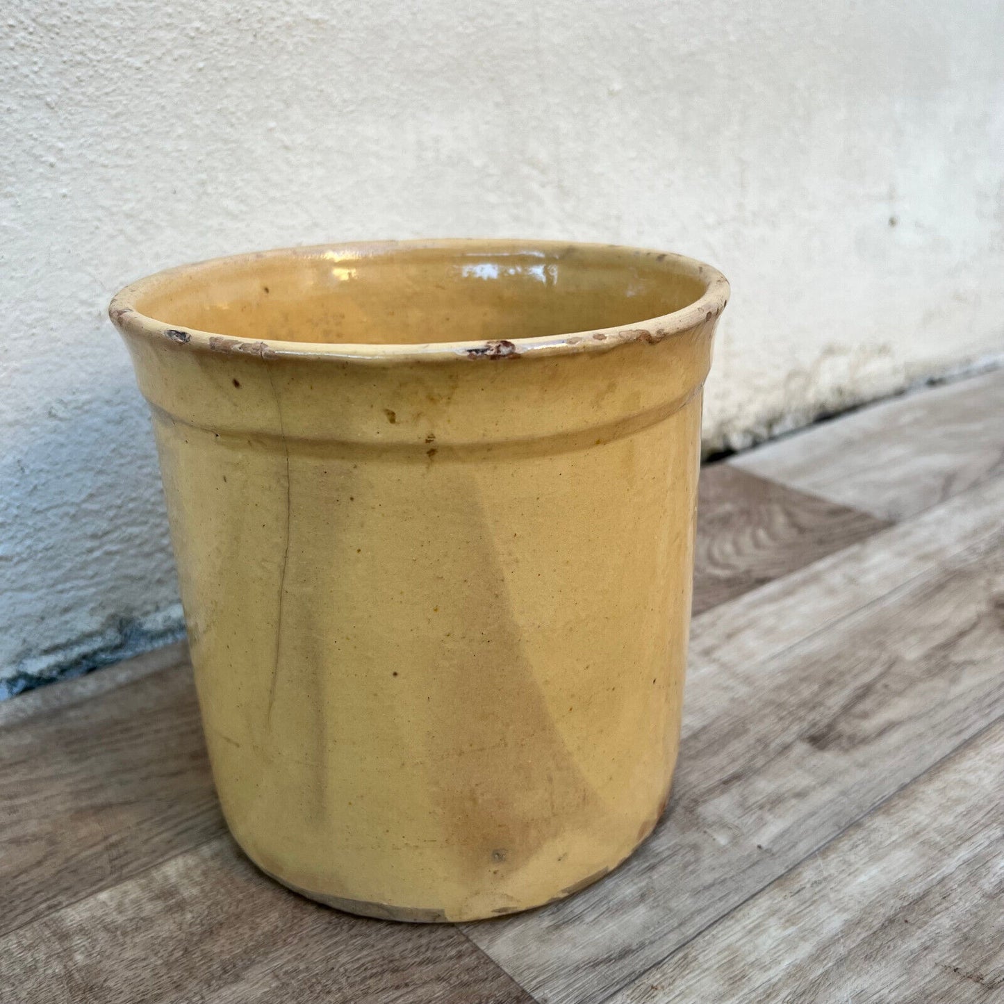 HANDMADE GLAZED YELLOW ANTIQUE FRENCH CONFIT JAM POT BIG TERRACOTTA 0610225 - Fleamarketfrance