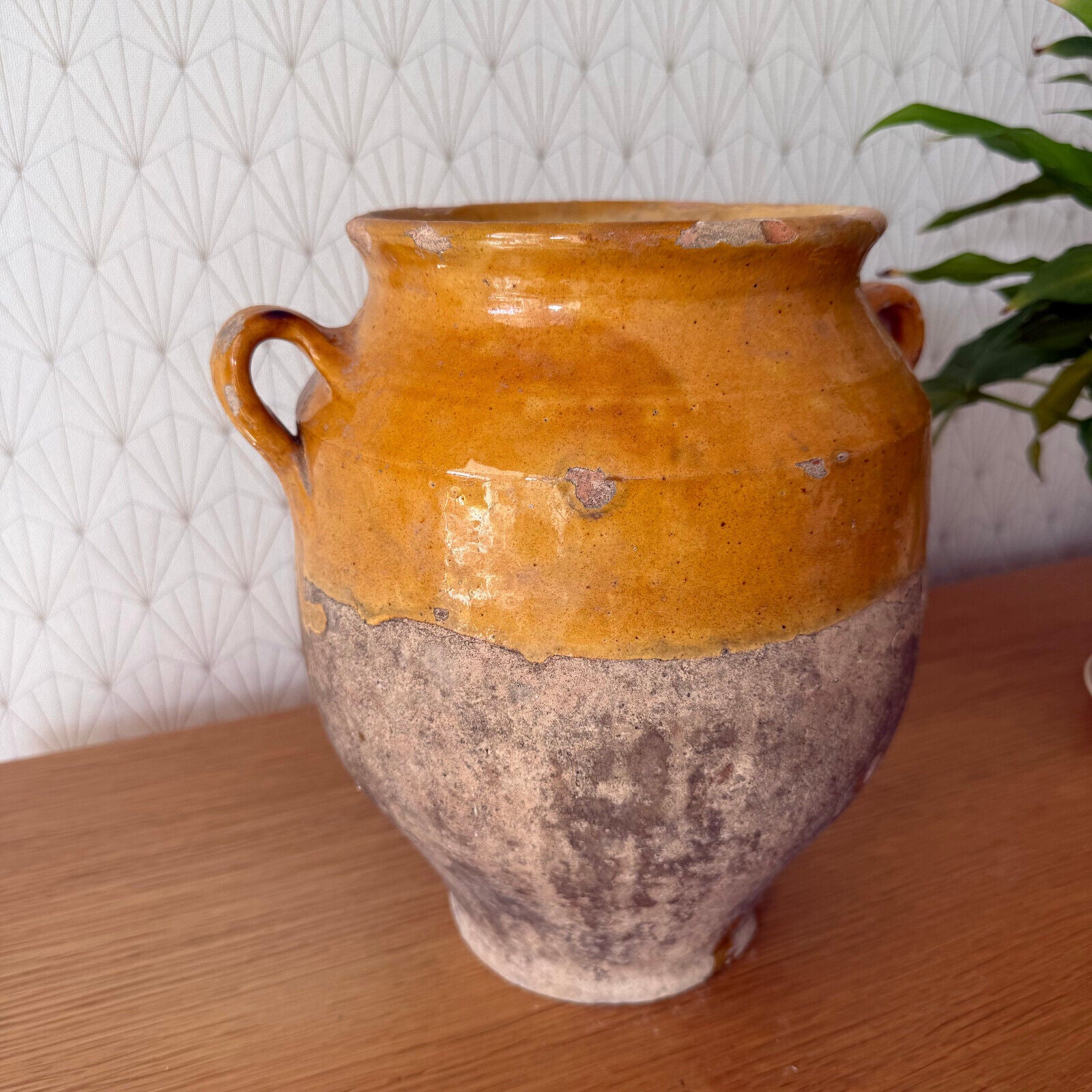 RARE 10 1/4" HANDMADE GLAZED TERRA COTTA ANTIQUE FRENCH CONFIT POT VASE 1101252 - Fleamarketfrance