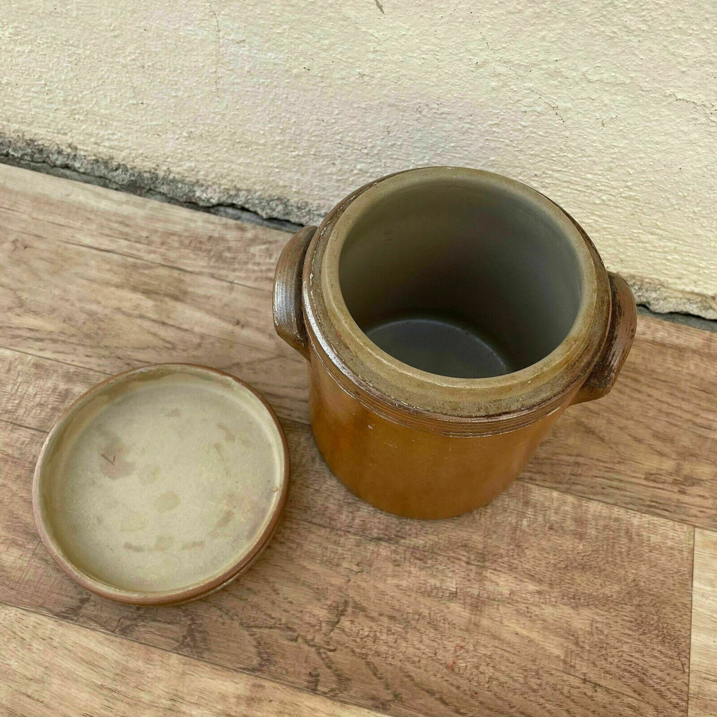 HANDMADE GLAZED BROWN VINTAGE FRENCH CONFIT POT STONEWARE 0904212 - Fleamarketfrance