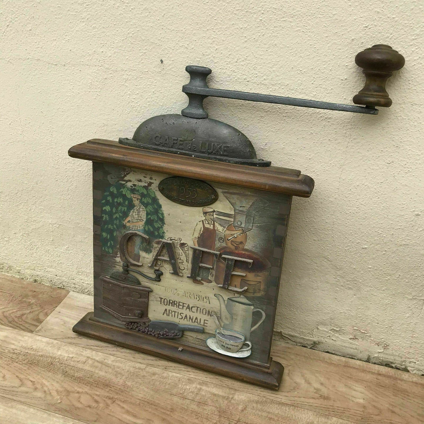 French Coffee Grinder Decorative Wood CAFE Wall Art Kitchen Decor 0107181 Unbranded
