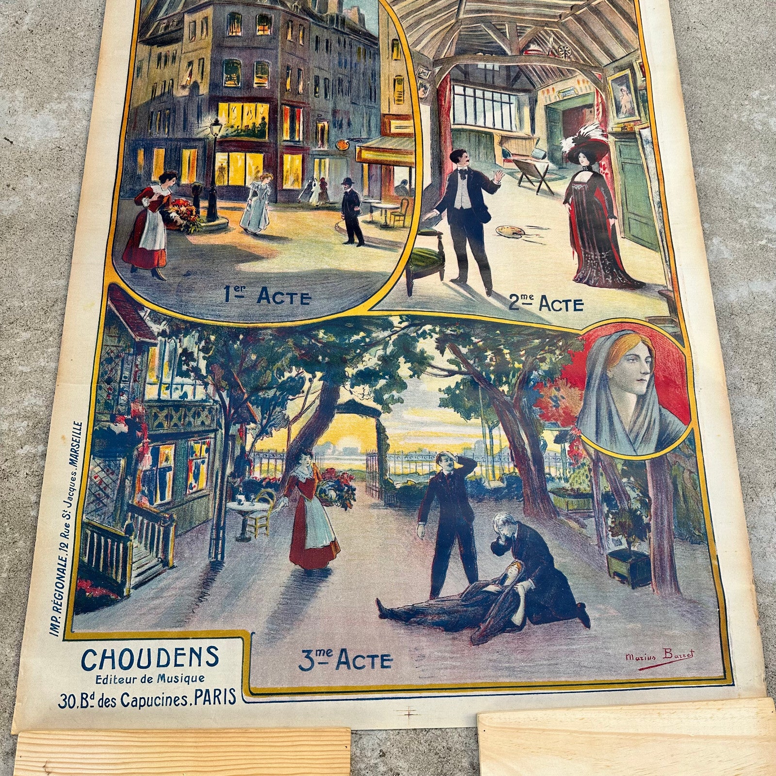 Antique French Theater Poster MOURETTE Musical Drama Belle Epoque 07092316 Fleamarketfrance