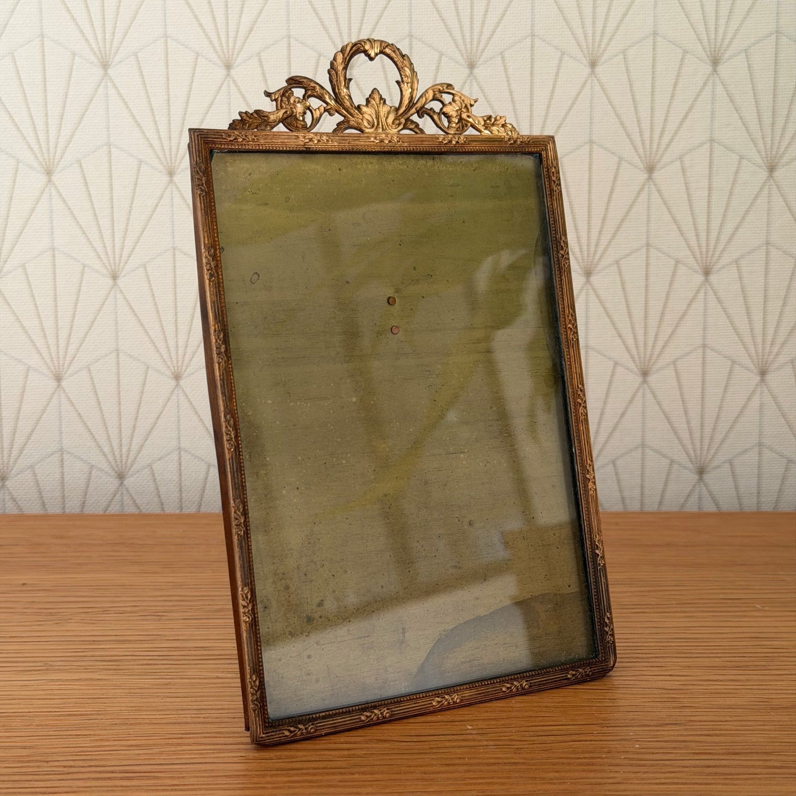 Vintage french Brass Frame Glass photo Ribbon 4 1/2" x 7" 0302269 Fleamarketfrance