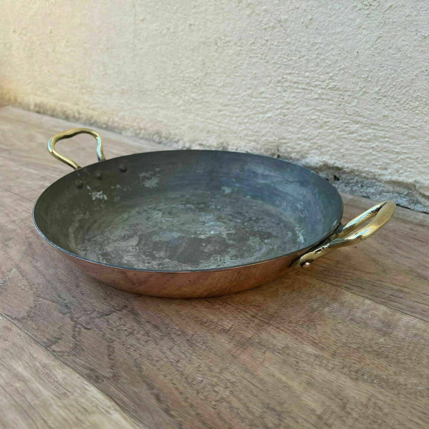 Vintage French round casserole/au Gratin pan lined copper 7" 04042119 - Fleamarketfrance