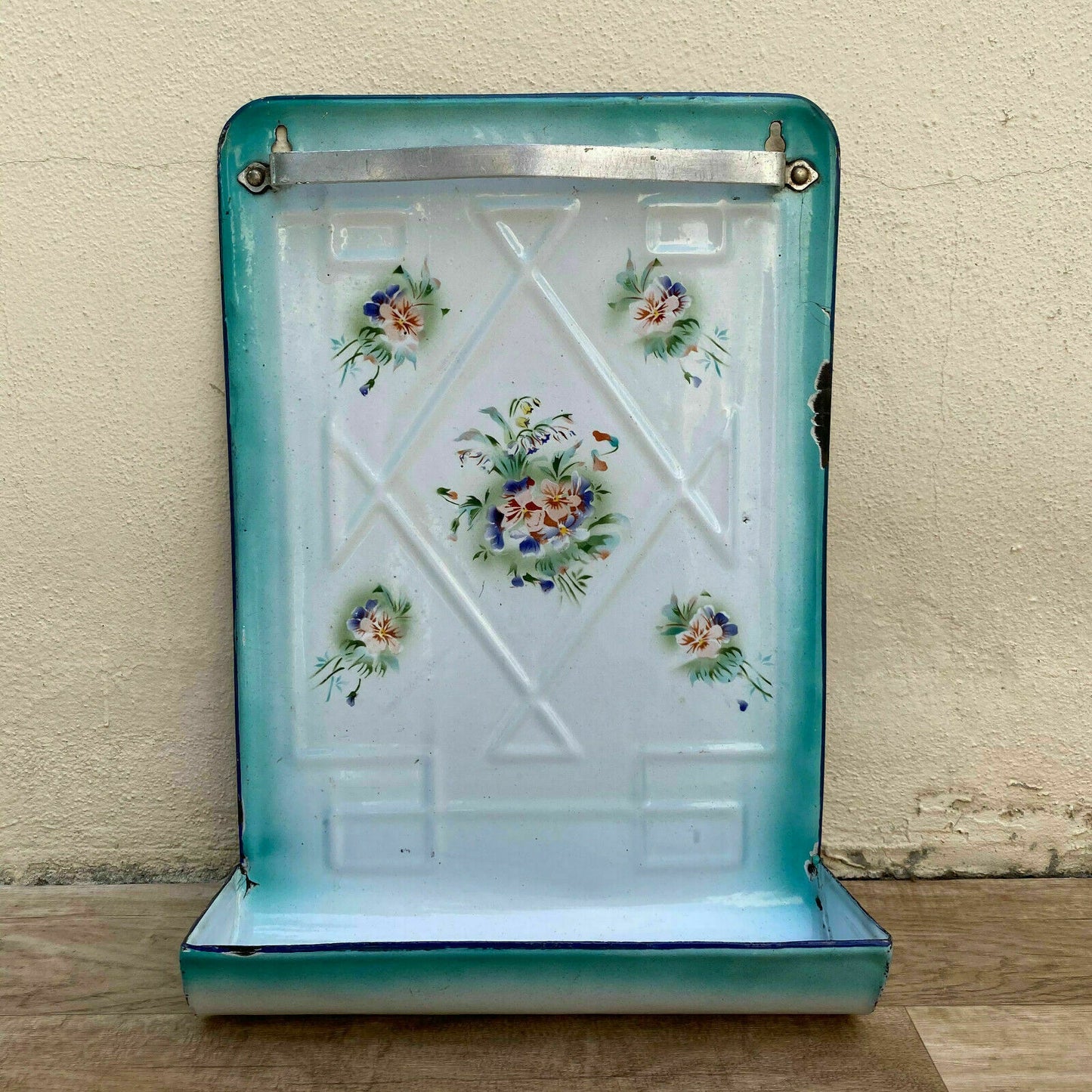 Vintage Enamelware rare blue green  Enamel Utensil enameled flower 1507218 - Fleamarketfrance