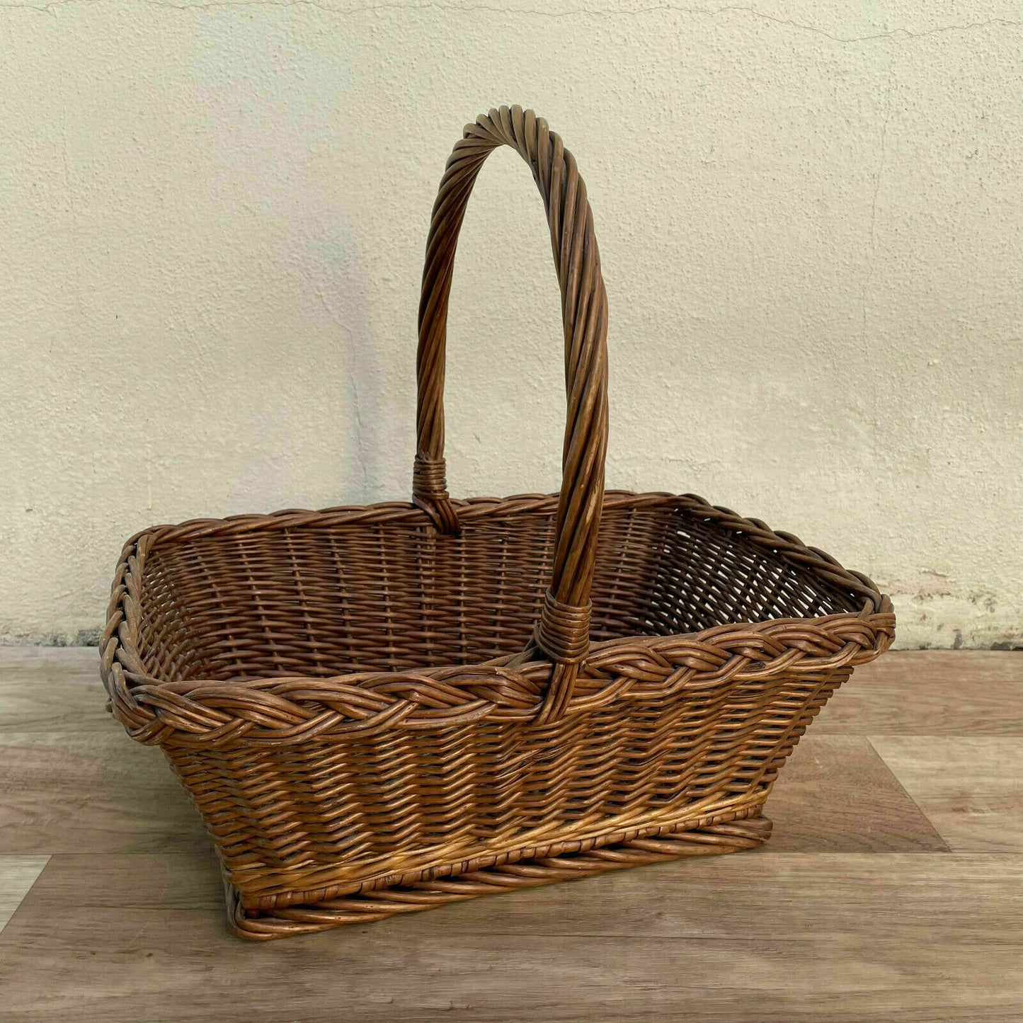 French Wicker Basket market fruits Chic Vintage Woven Rattan 0308212 - Fleamarketfrance