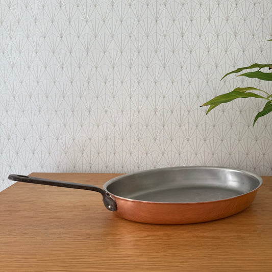 French Copper Cookware fish pan Pan Brass ovale MADE IN FRANCE VILLEDIEU 3008251