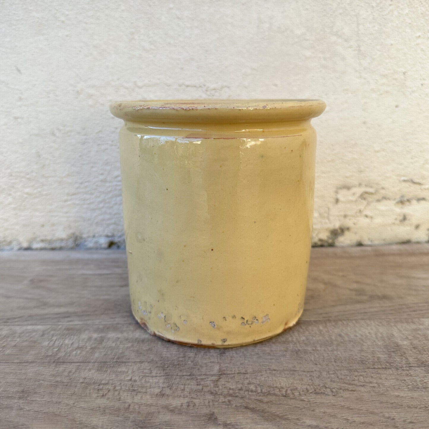 HANDMADE GLAZED YELLOW ANTIQUE FRENCH CONFIT POT SMALL TERRACOTTA 2202231 - Fleamarketfrance