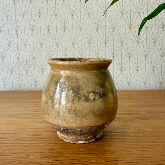 HANDMADE GLAZED BROWN YELLOW ANTIQUE FRENCH HONEY POT 2904258