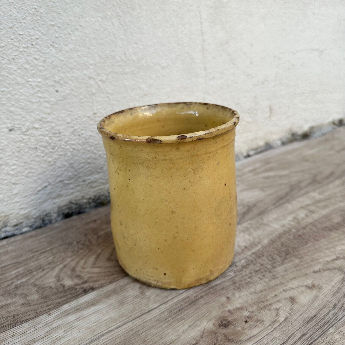 HANDMADE GLAZED BEIGE YELLOW ANTIQUE FRENCH JAM POT CONFIT 0503254 - Fleamarketfrance