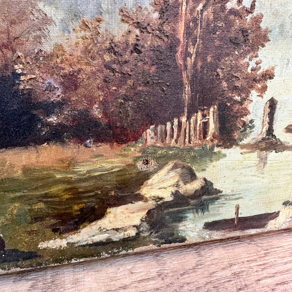 French Landscape Painting Oil Canvas Lake Mountain Signed c1950 24072315 Fleamarketfrance