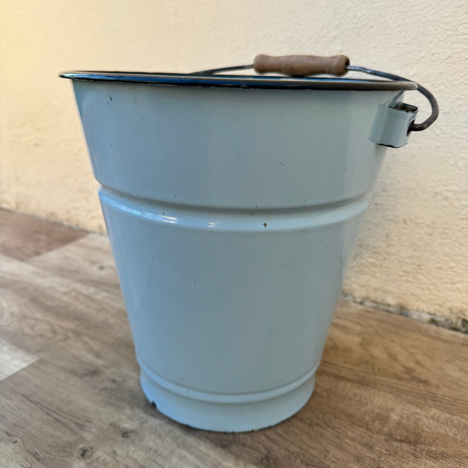 Vintage French Enamel water enameled bucket blue bathroom 07082410 - Fleamarketfrance