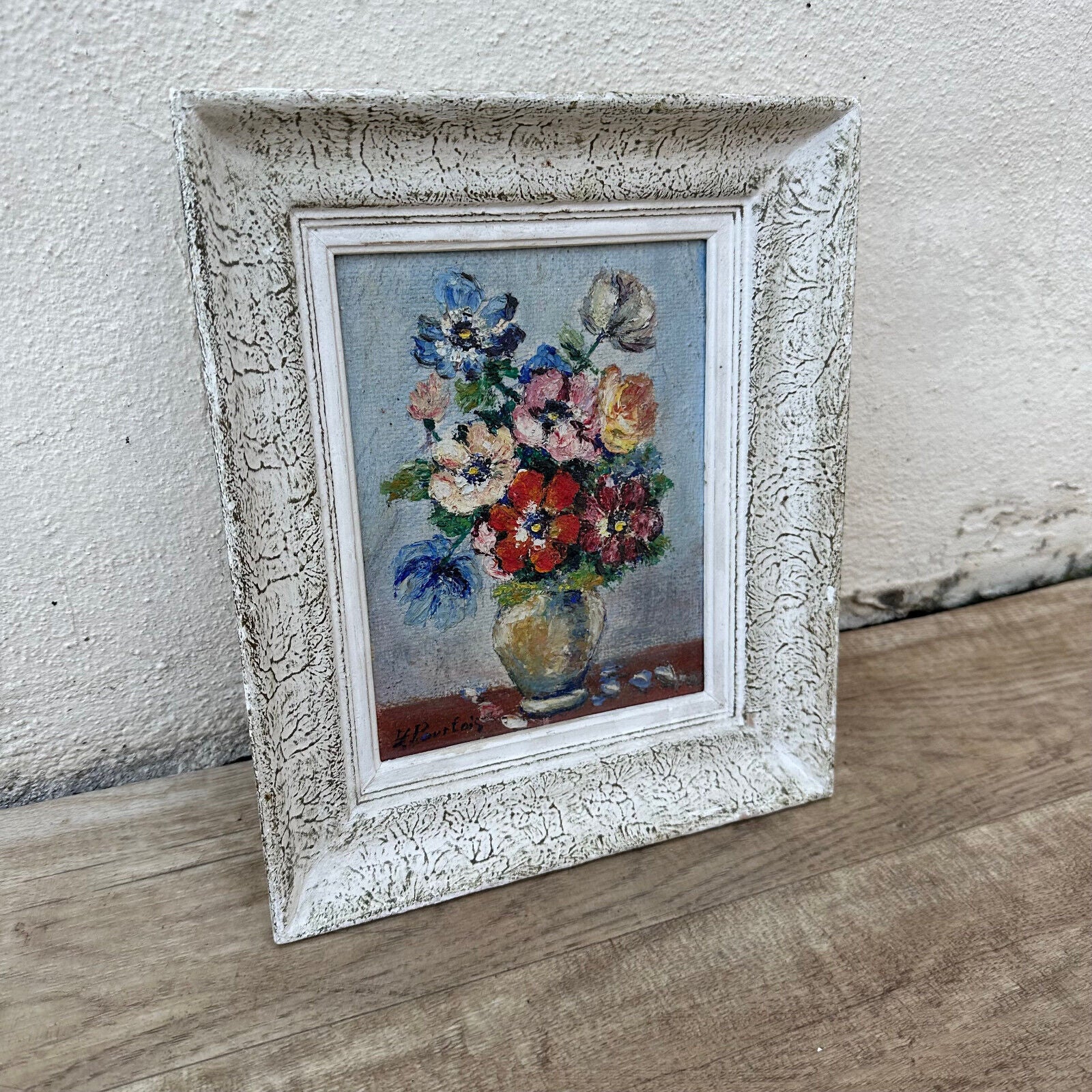 French still life flowers oil painting with frame signed 2006241 - Fleamarketfrance