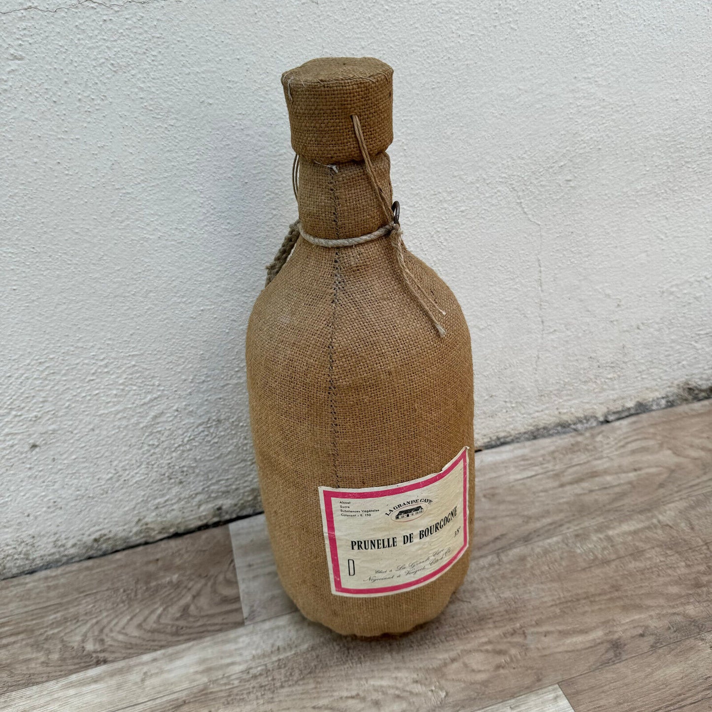 French Vintage Burlap Bottle Prunelle Bourgogne Linen Wrapped 22072418 Fleamarketfrance