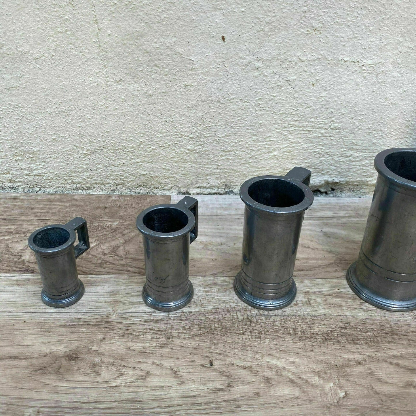 French Pewter Measures Set 6 Vintage Tin Liquid Pitchers Kitchen 0410199 Does Not Apply