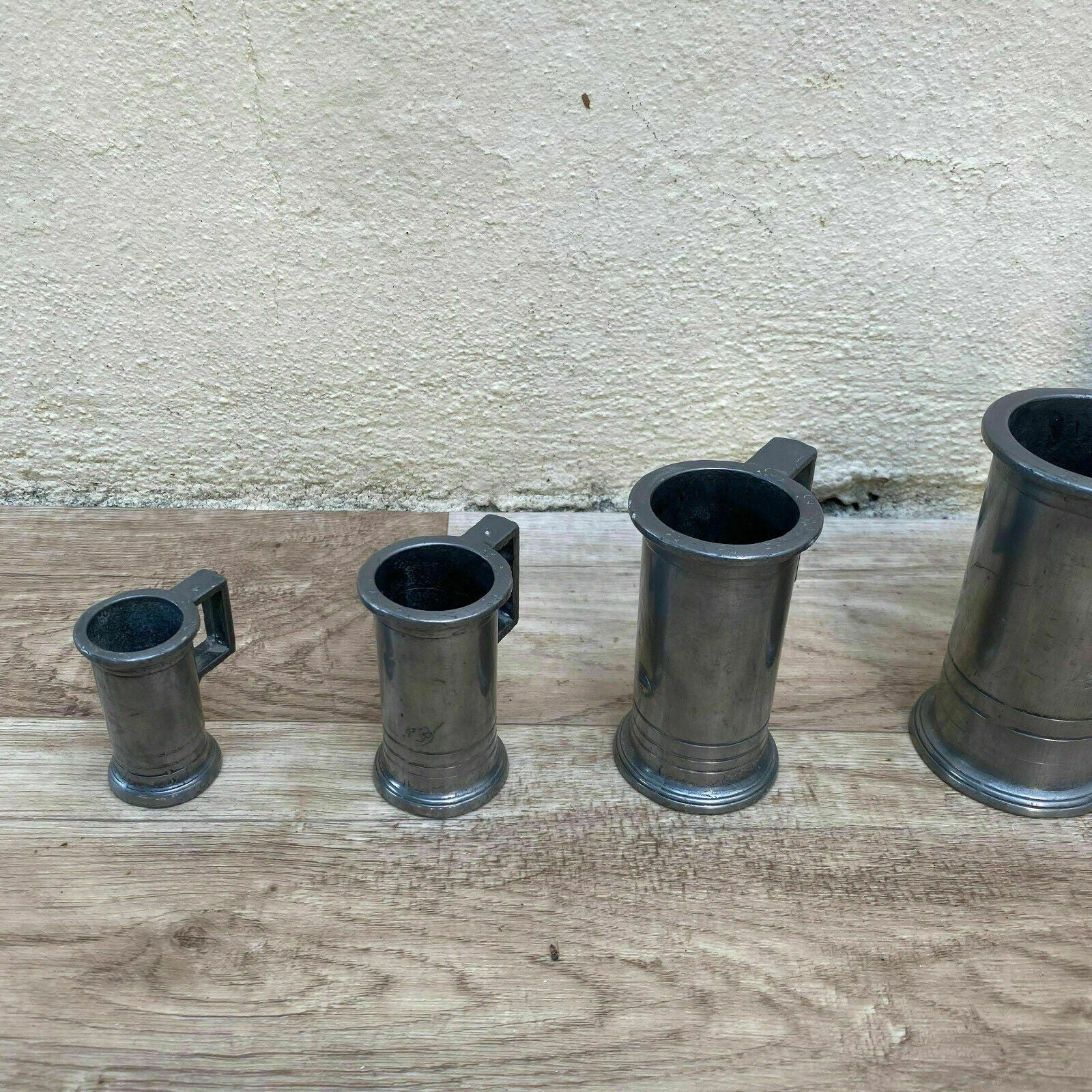 French Pewter Measures Set 6 Vintage Tin Liquid Pitchers Kitchen 0410199 Does Not Apply