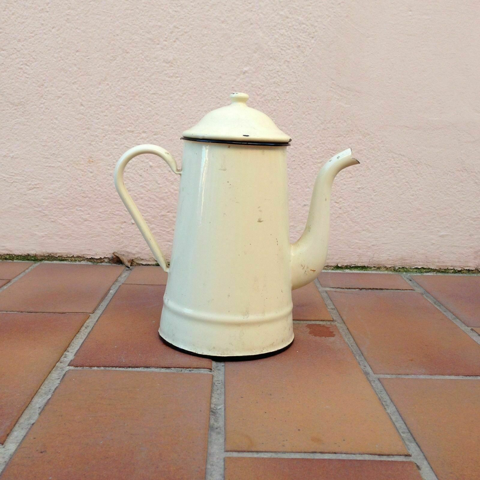 Vintage French Enamelware yellow Enamel Coffee Pot - Fleamarketfrance