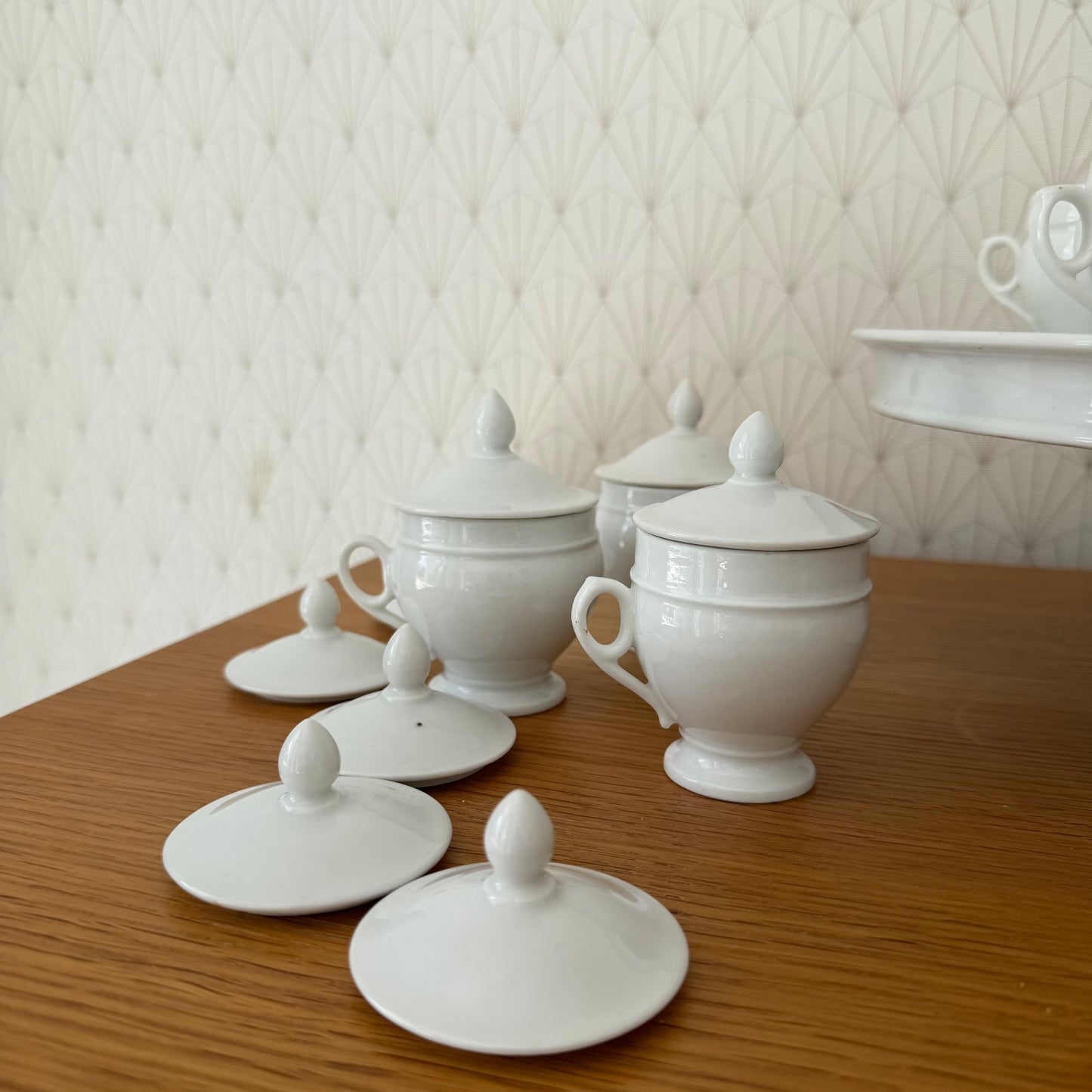French Porcelain Tea Set Cream Pots Pedestal Stand Vintage 2203263 Unmarked