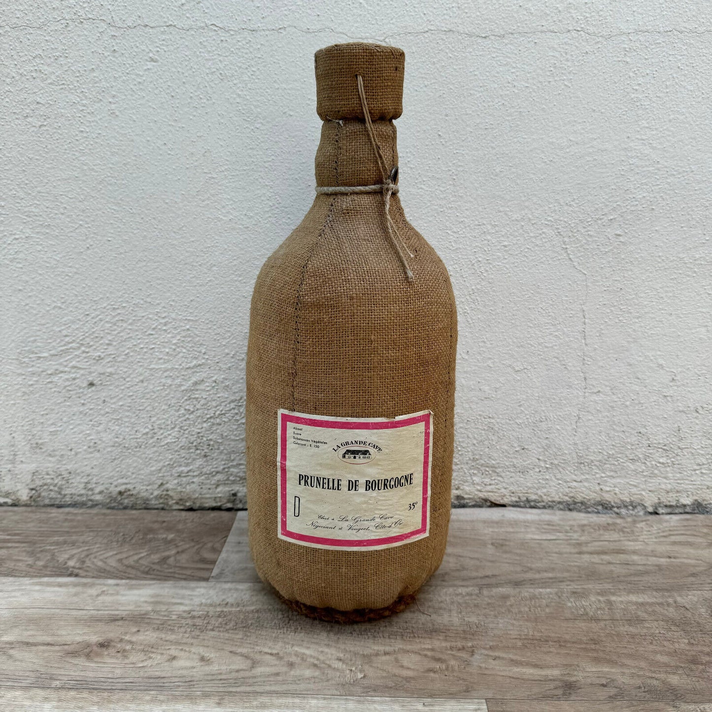 French Vintage Burlap Bottle Prunelle Bourgogne Linen Wrapped 22072418 Fleamarketfrance