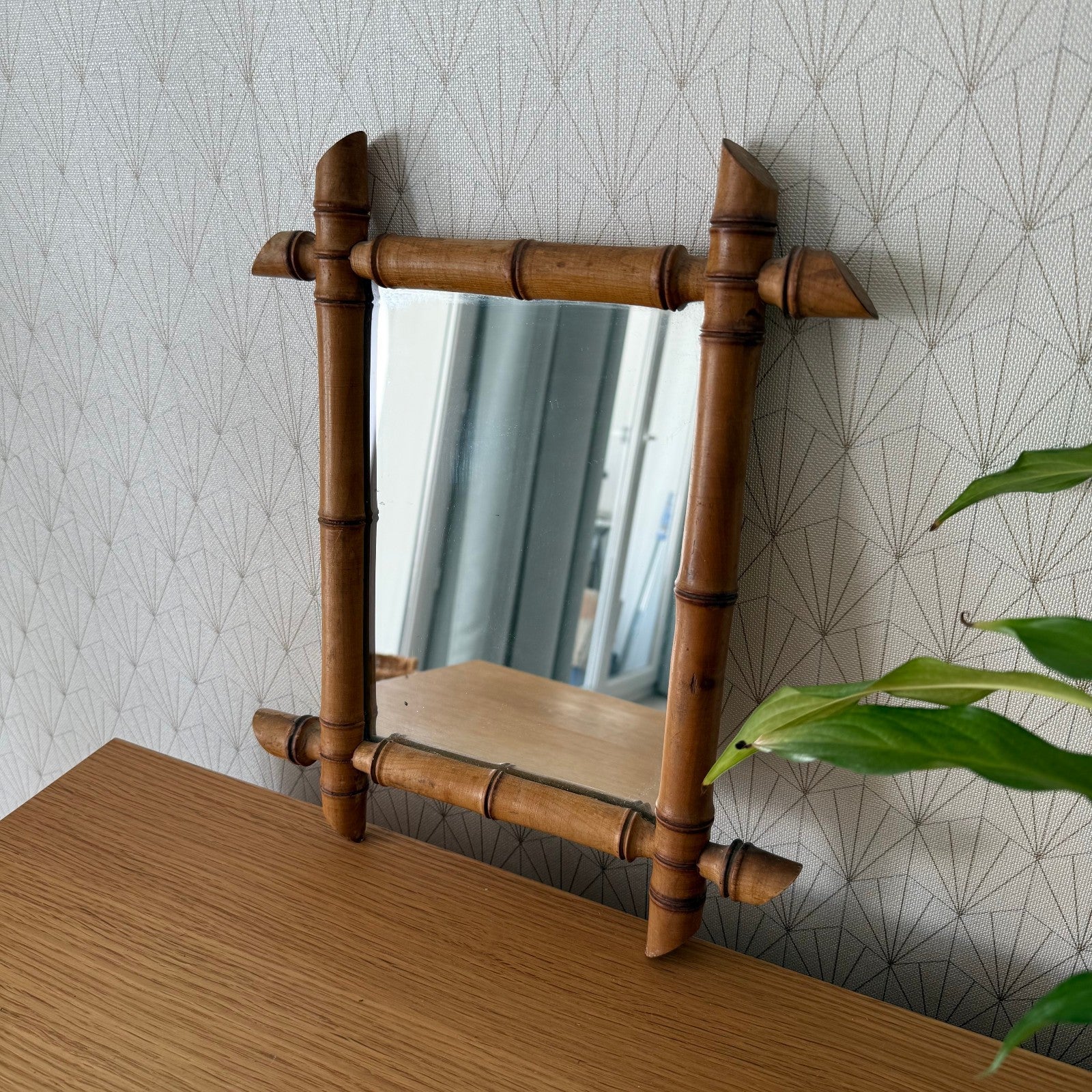 Vintage French wood faux bamboo WALL-HANGING MIRROR 03072511 Fleamarketfrance
