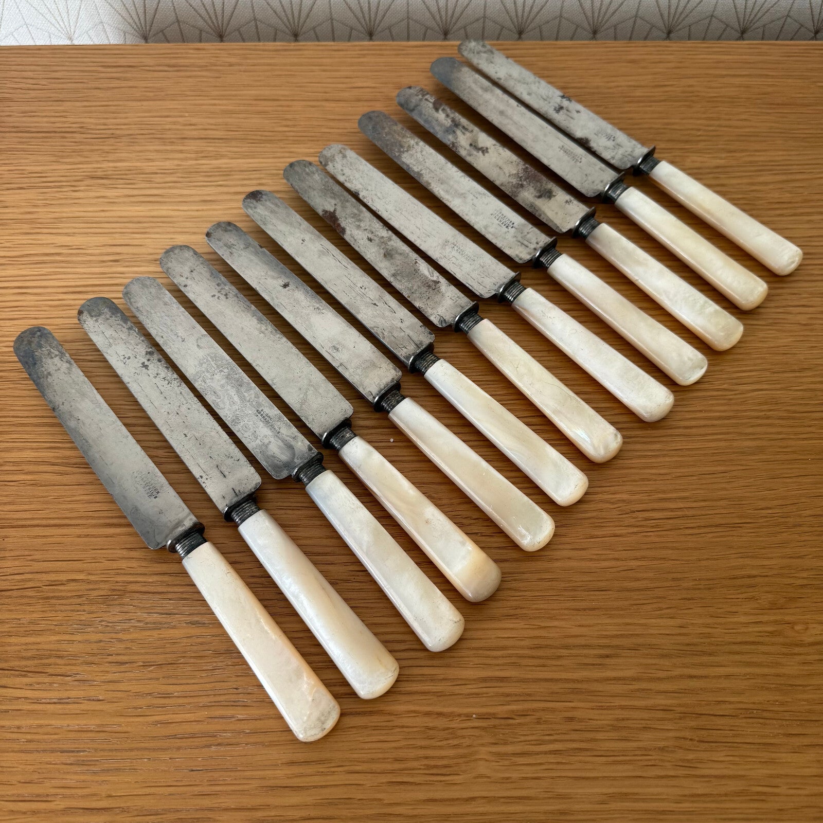 French Mother of Pearl Dinner Knives Set 12pcs Silver Collar 2704252 Lider Coutellerie
