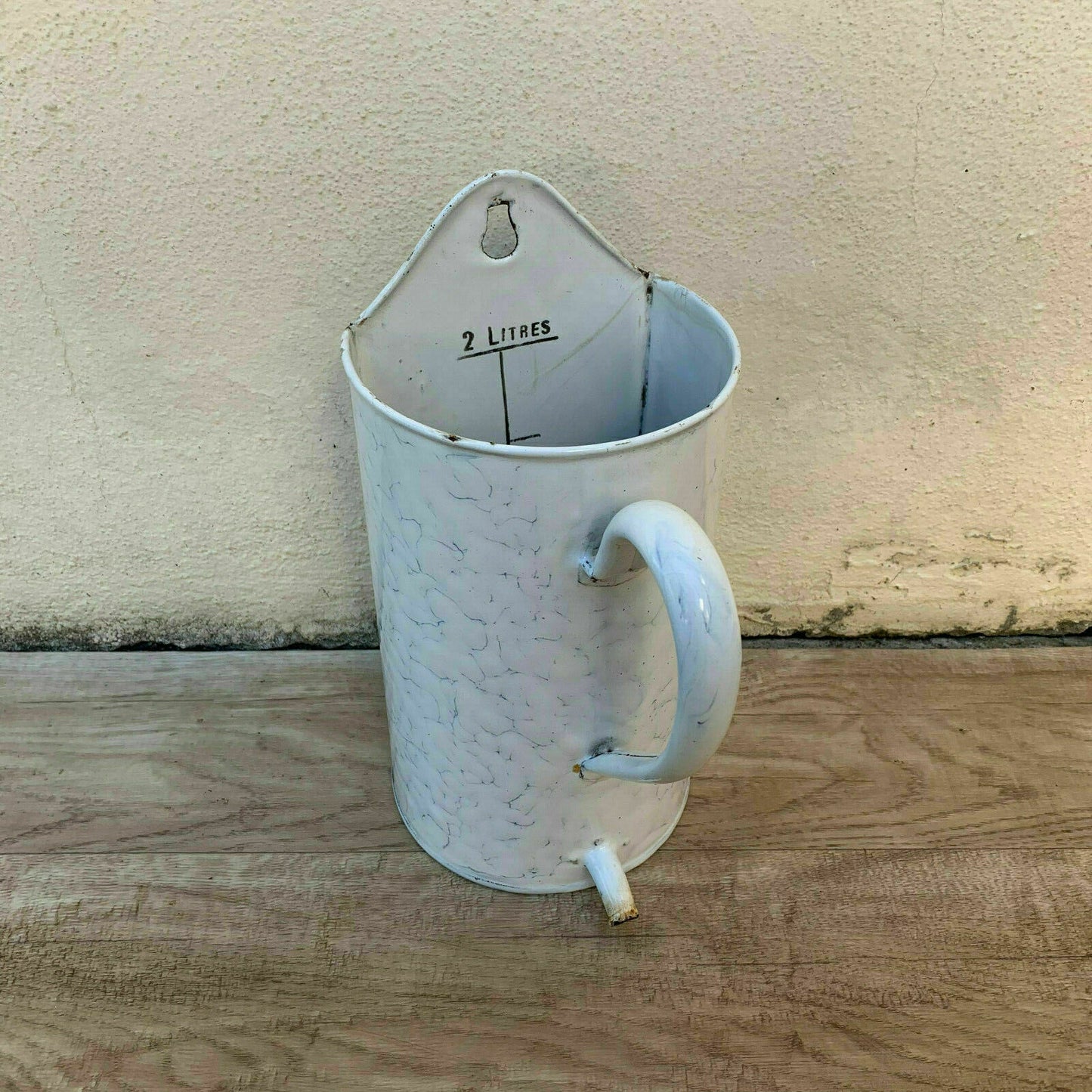 Vintage French Enamelware Irrigator Medical Douche White Blue 2L 10161918 Fleamarketfrance
