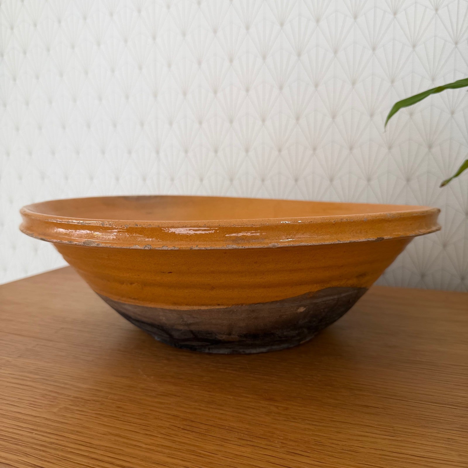 Vintage French Pottery Bowl Terracotta Glazed Mixing Salad 15" 1112510 Fleamarketfrance : French vintage and antique decor
