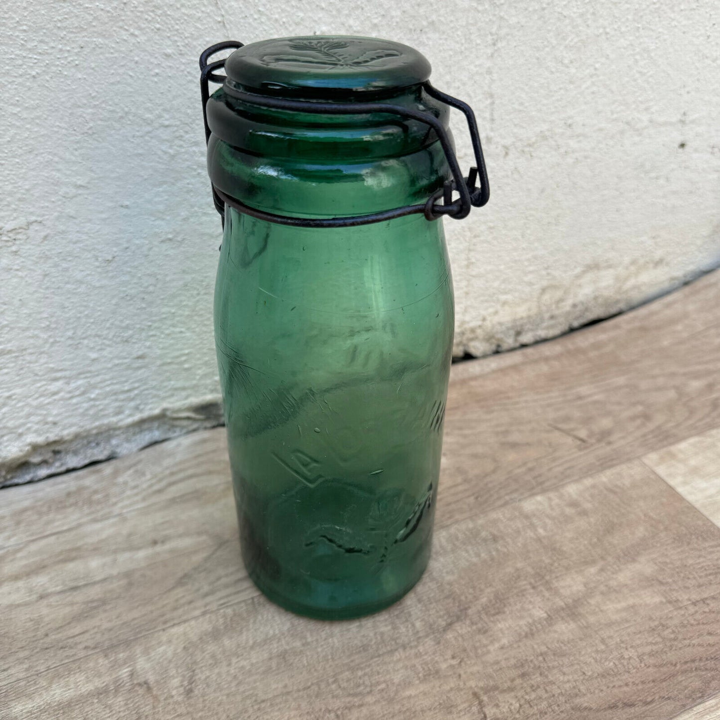 Old bottle preserve La Lorraine jar glass stopper 9" 30062411 - Fleamarketfrance