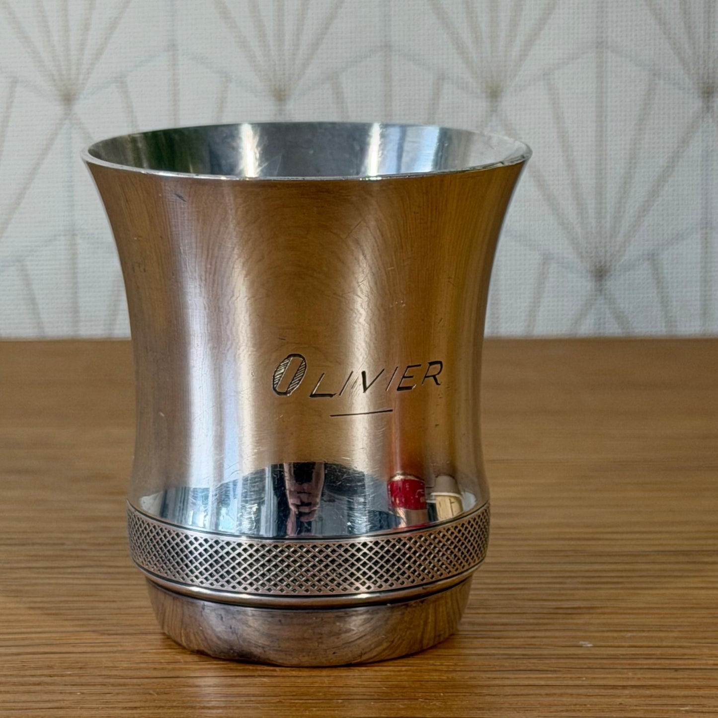 Christofle Silverplate Timbale Cup Engraved Olivier French Silver 2201263 Fleamarketfrance : French vintage and antique decor